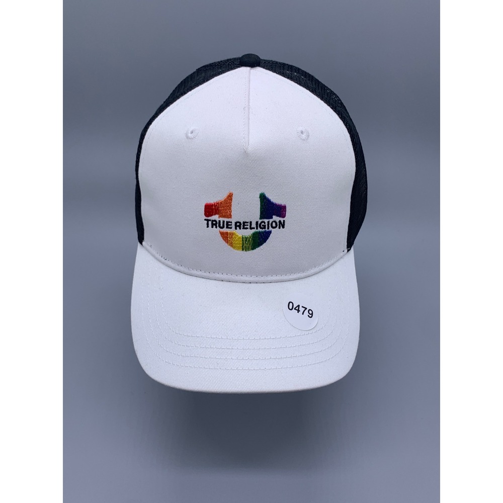 True Religion Pride Rainbow Horseshoe Logo Trucker Hat White Black  Mens OS